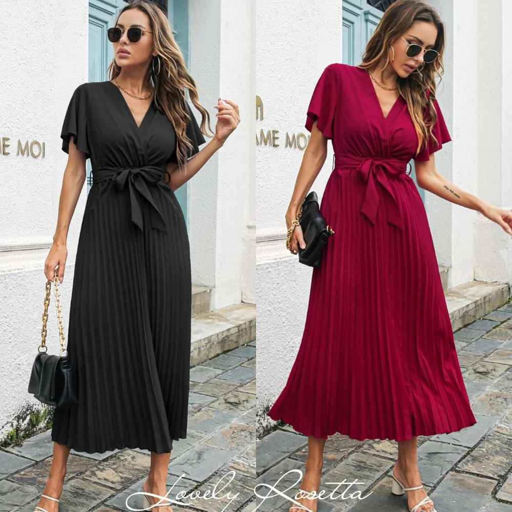 Wine Belted Surplice Midi Dress - Picture 5 of 9